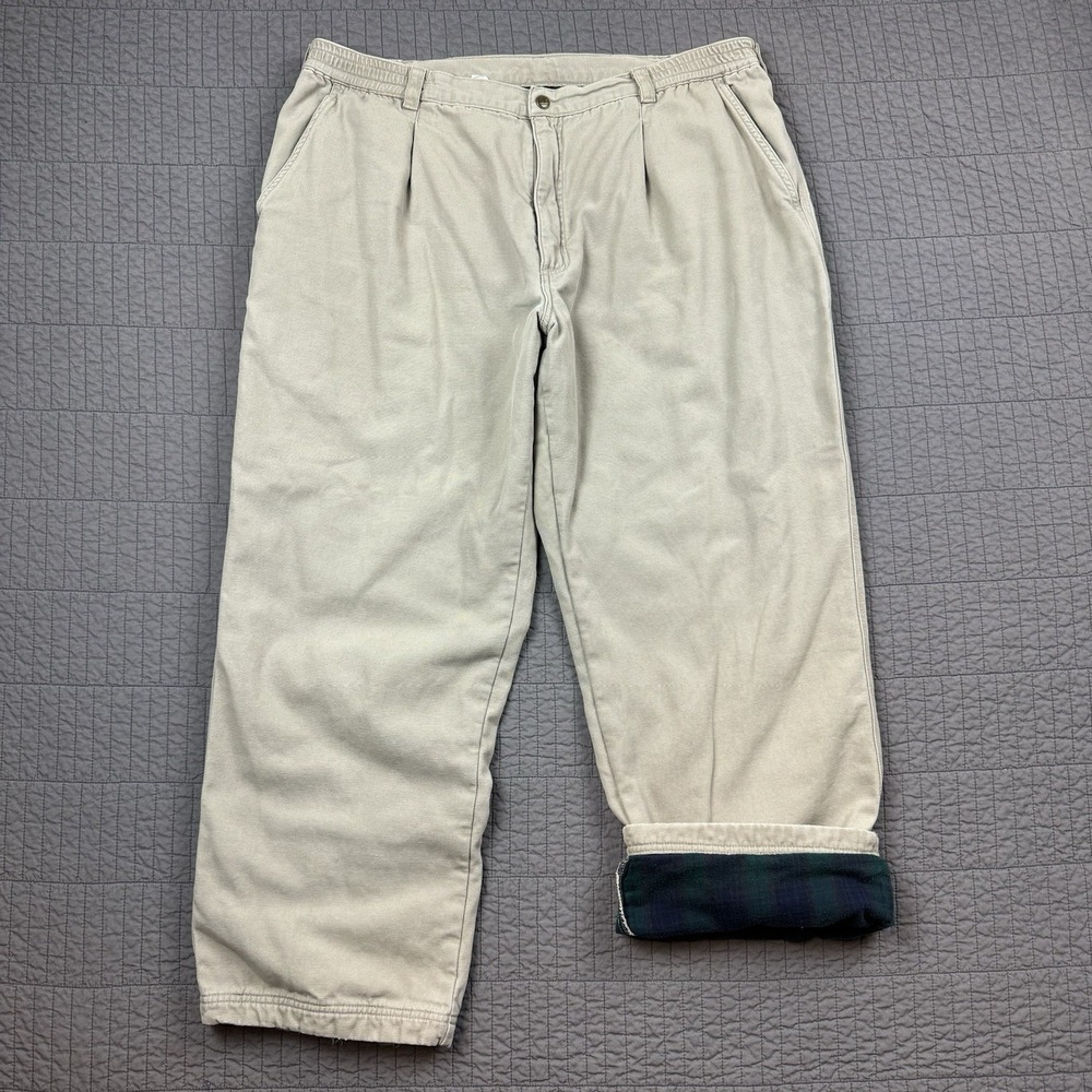 Vtg LL Bean Pathfinder Pants Men 40x29 (38x29) Khaki Tan Flannel Lined Outdoors